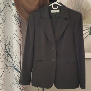 Women's Tahari by Arthur S. Levine Pant Suit sz 8 textured Harringbone Dk Olive